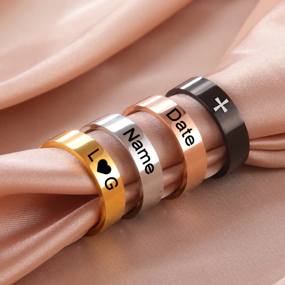 

Teamer 2022 Simple Custom Name Stainless Steel Rings For Women Men Personalized Jewelry Couple Rings Unique Gifts Dropshipping