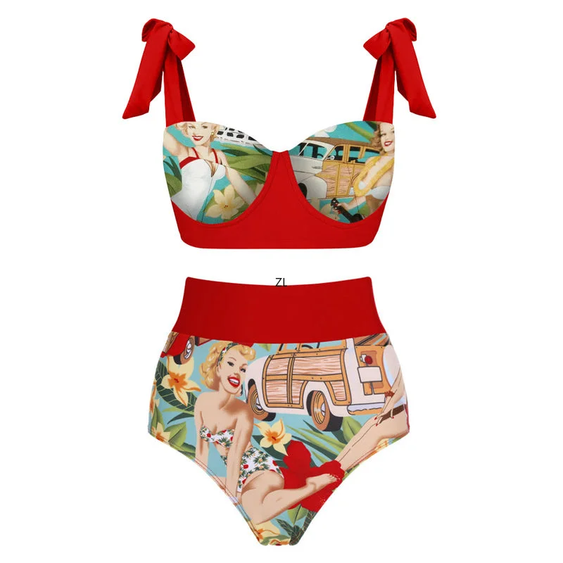 Women One Piece Swimsuit Swimming With Skirt Swimwear Cover Up Retro Holiday Beach Dress Backless Summer Elegant Surf Wear
