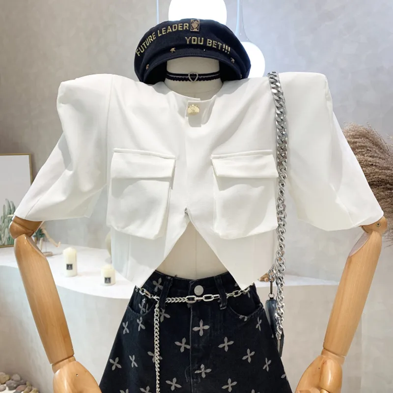 

Niche Design New Women's Clothing 2022 Spring Loose Short Top Design High Waist Short Sleeved Shirt Tops Feminine Blousa
