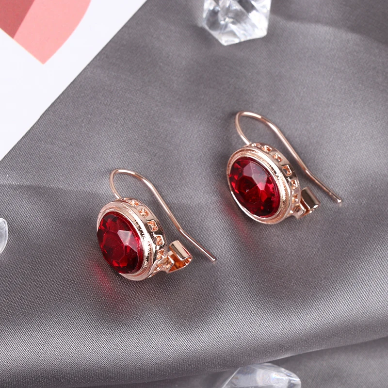 Fashion Silver Ruby Ear Hook Drop Dangle Earrings Cubic Zirconia Anniversary Jewelry For Women Girls |
