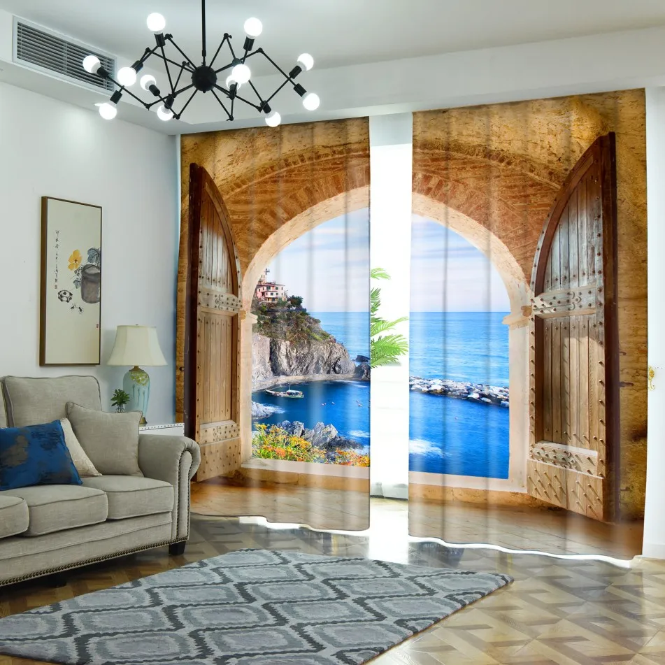 

Beach Out of The Window Curtain Landscape Block Out Window Curtains for Living Room Bedroom Boho Cortinas Home Decor Aesthetic
