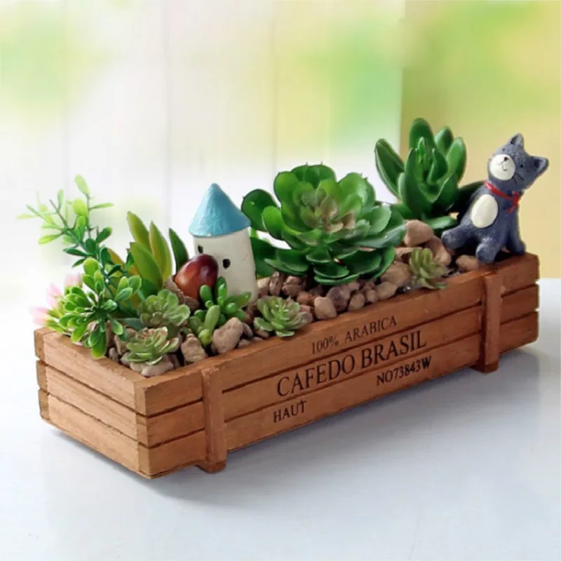 

1pc Wooden Flower Pot Garden Plant Pot Decorative Vintage Succulent Pot Flowerpot Holder Planter Box Supplies Garden Decor Home