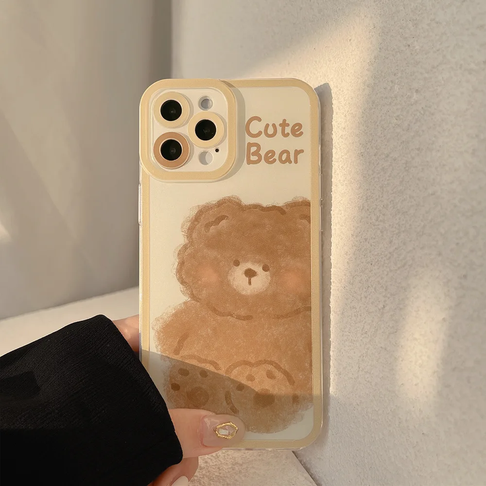 

Original Plush Bear For iphone11promax12 13 Pro Max Mini X Xs 7 8 P Xr Cat Eye New Full Edge Soft Cover Phone Case