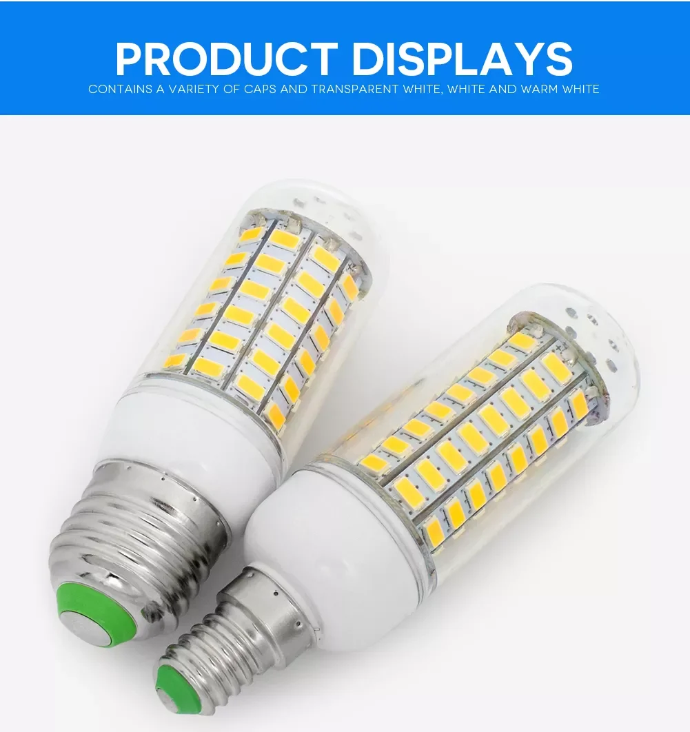 

SMD 5730 LED E27 Lamp Blub E14 G9 GU10 B22 Corn Light Bulb 24 36 48 56 69 72 LEDs Chandelier Candle Led Light 220V 230V