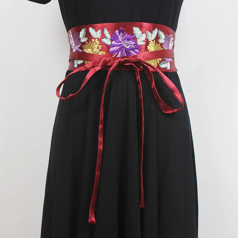 

SeeBeautiful Chinese Style Bandage Embroidery Waist Seal Decorative Wide Girdle Women Spring 2022 Summer New Fashion Tide Q211