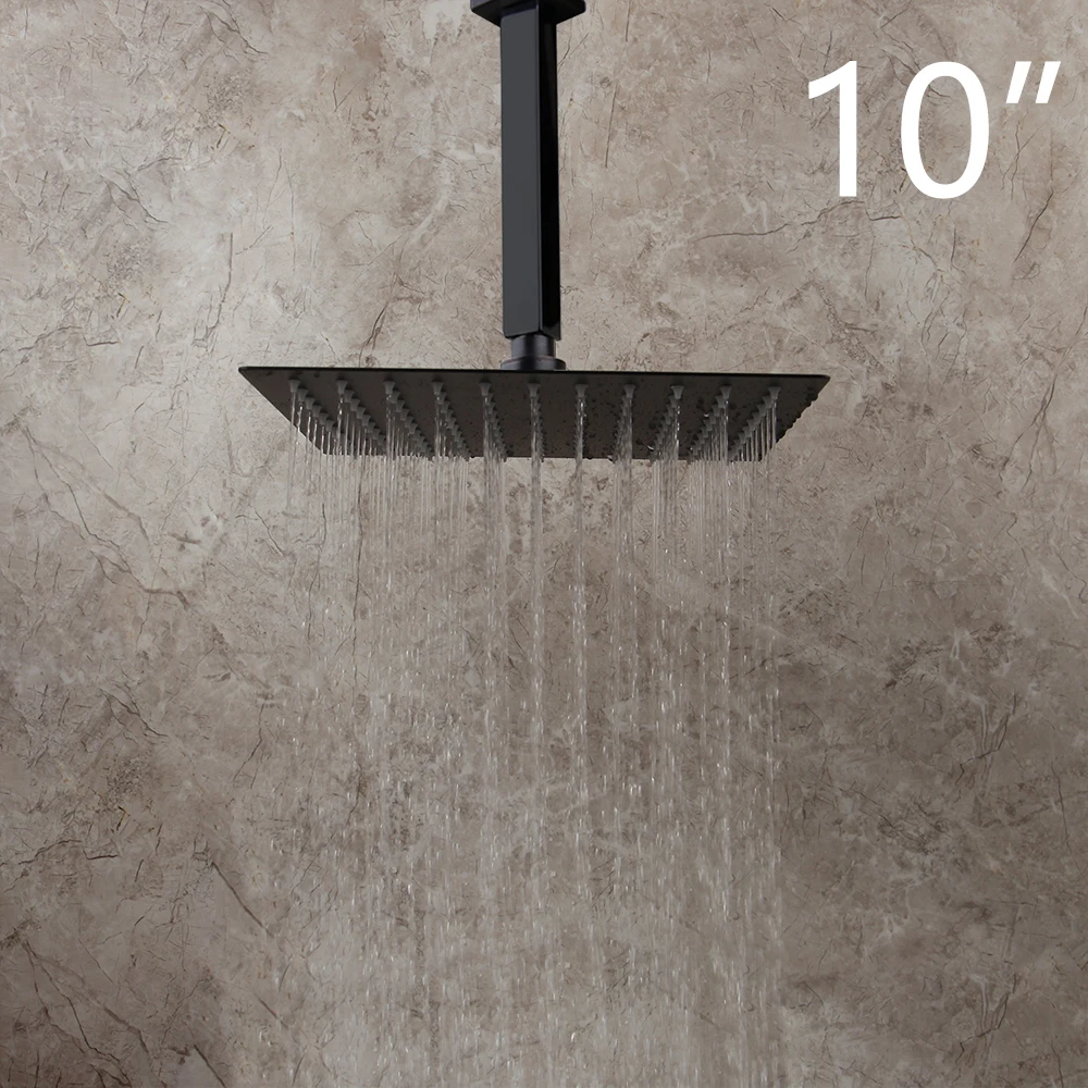 12/10/8 Inch LED Rainfall Shower Head Stainless Steel Ultra-thin Shower Heads Matte Black Finish Round & Square Rain Shower
