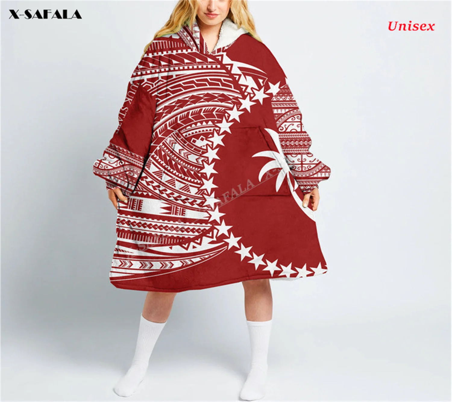 Chuuk Micronesia 3D Print Winter Oversized Hooded Wearable Blanket Hoodie Robes Flannel Pocket Men Female Sleepwear Pajamas