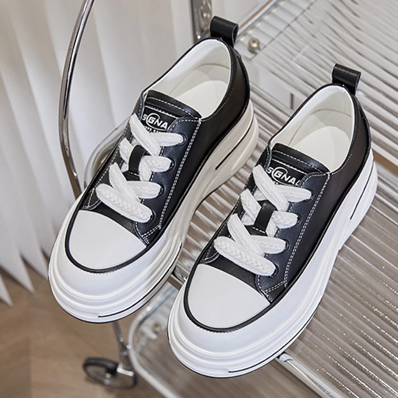 2023 7cm Genuine Leather High Brand Autumn Spring Chunky Sneakers Females Casual Ladies Vulcanize Women Platform Designer Shoes