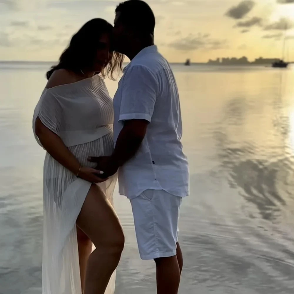 Элегантное платье для беременных детского душа - плиссированное фотосессии на