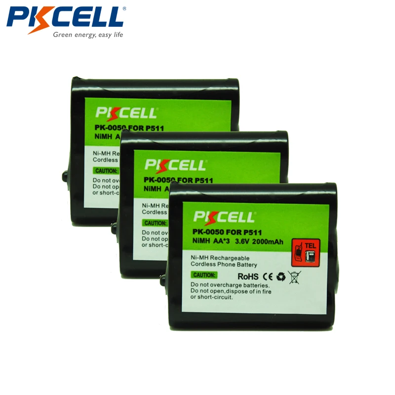 

3pcs PKCELL Cordless Phone Battery 3.6V 2000mAh NiMh for Panasonic P-P511 HHR-P402 ER-P511 CPB-487