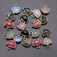 natural synthetic mixed stone semi circle pendants with brass golden charms reiki faceted half round necklace accessories 20pcs