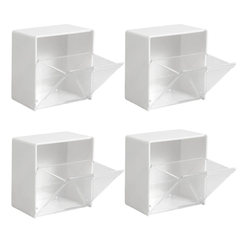 

4PCS Wall Mounted Storage Box Dustproof Storage Case Cotton Swabs Makeup Storage Organiser Transparent Box