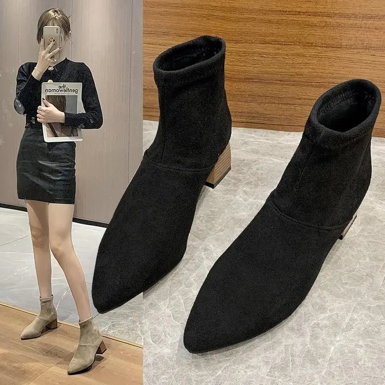 Net Red Hot Style Pointed Toe Short Boots Women's Autumn 2022 New Low-heel Stiletto Elastic Thin Boots Children's Short Boots