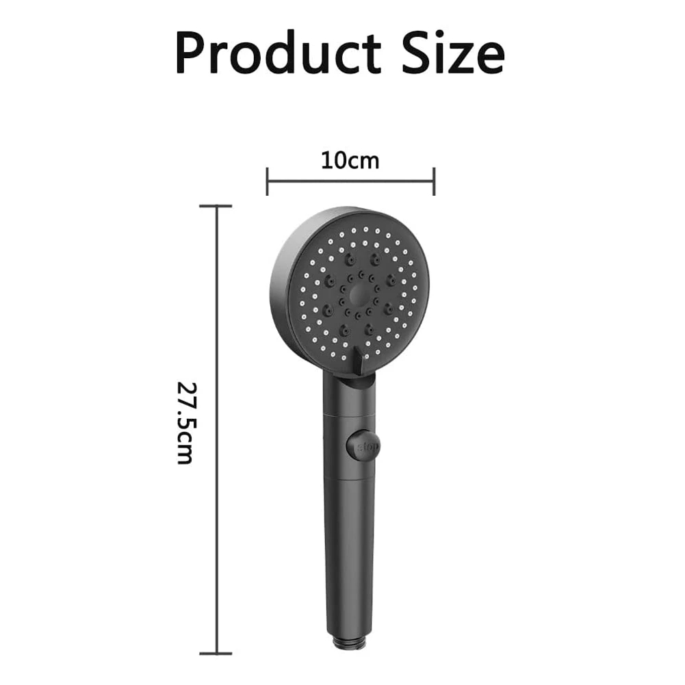 

Spray Shower Head Water Saving 1 Pc 5-setting Powerhead Anti-clog Black Hand High Pressure Self-clean Accessories