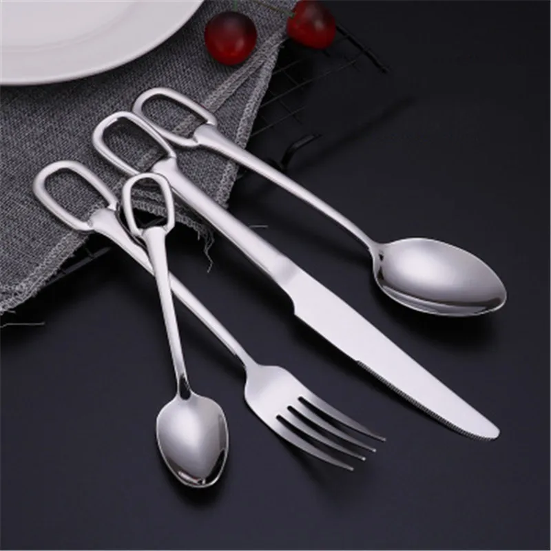 

1 Piece 304 Stainless Steel Silver Hanging Cutlery Set Steak Knife Fork Spoon Dinnerware Handle Steel Portable Gold Tableware