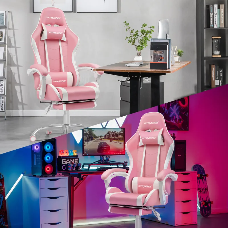 With Footrest, Adjustable Height, And Reclining, Pink Gaming