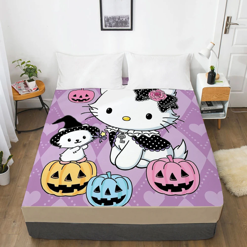 

Cartoon Cat Elastic fitted sheet bed sheet With An Elastic Band Mattress Cover Customizable size lovely Bed cover for purple