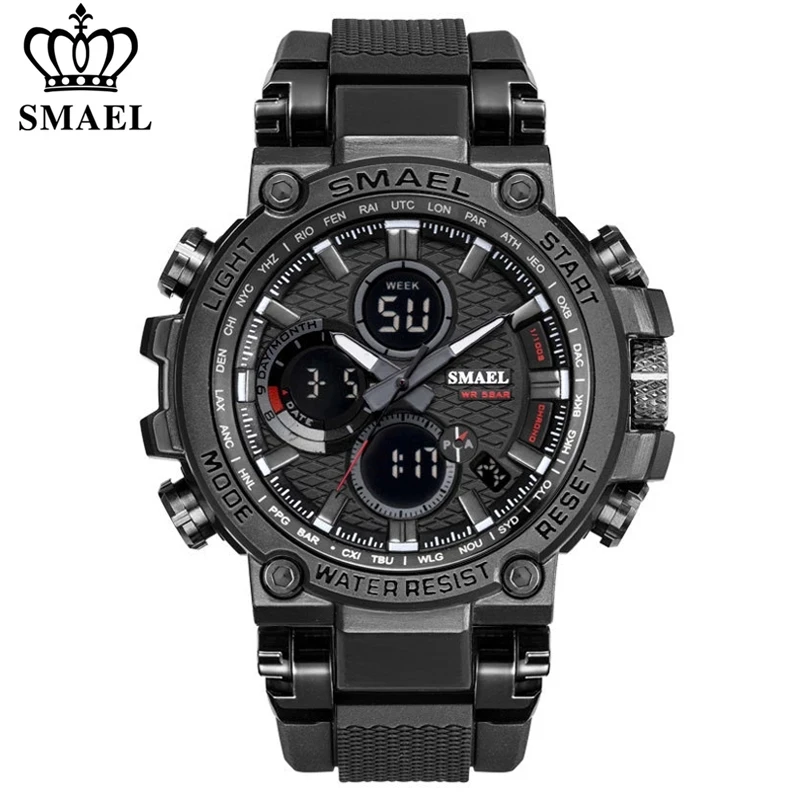 

SMAEL Men Sport Watches Digital Double Time Chronograph Watch Mens LED Chronometre Week Display Wristwatches montre homme Hour