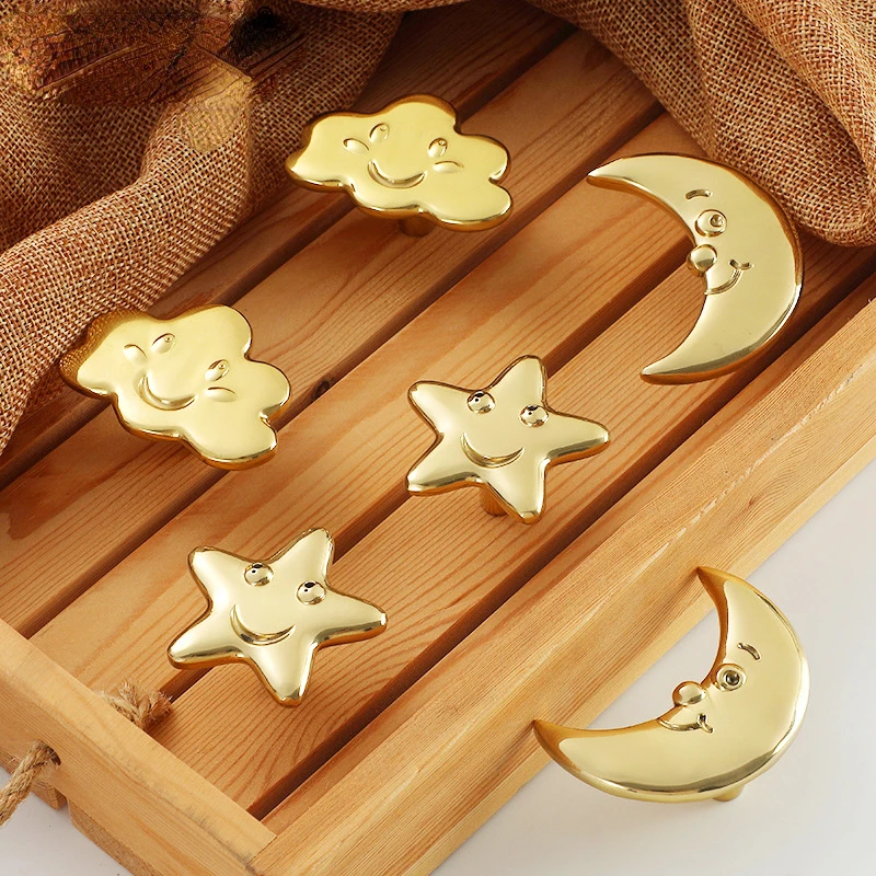 

Moon Star Clouds Handles Solid Brass Drawer Knobs Kitchen Cabinets Cupboard Knobs Wardrobe Pulls Handle for Cabinet and Drawer