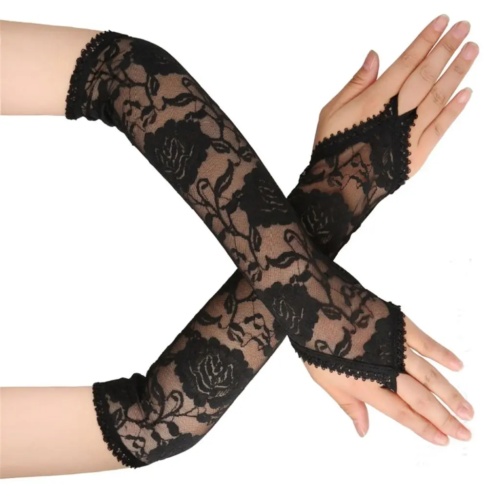 

Женские кружевные перчатки с крючком для свадьбы, вечеринки, для вождения, солнцезащитные рукава, длинные перчатки без пальцев
