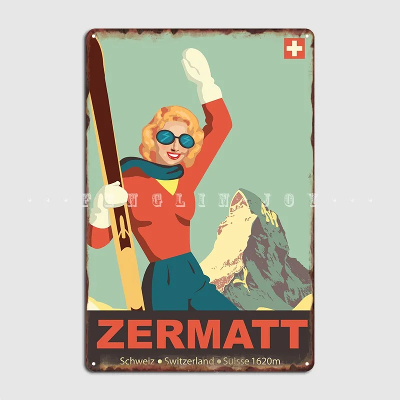 

Girl On Zermatt Metal Plaque Poster Wall Cave Mural Painting Bar Cave Custom Tin Sign Posters