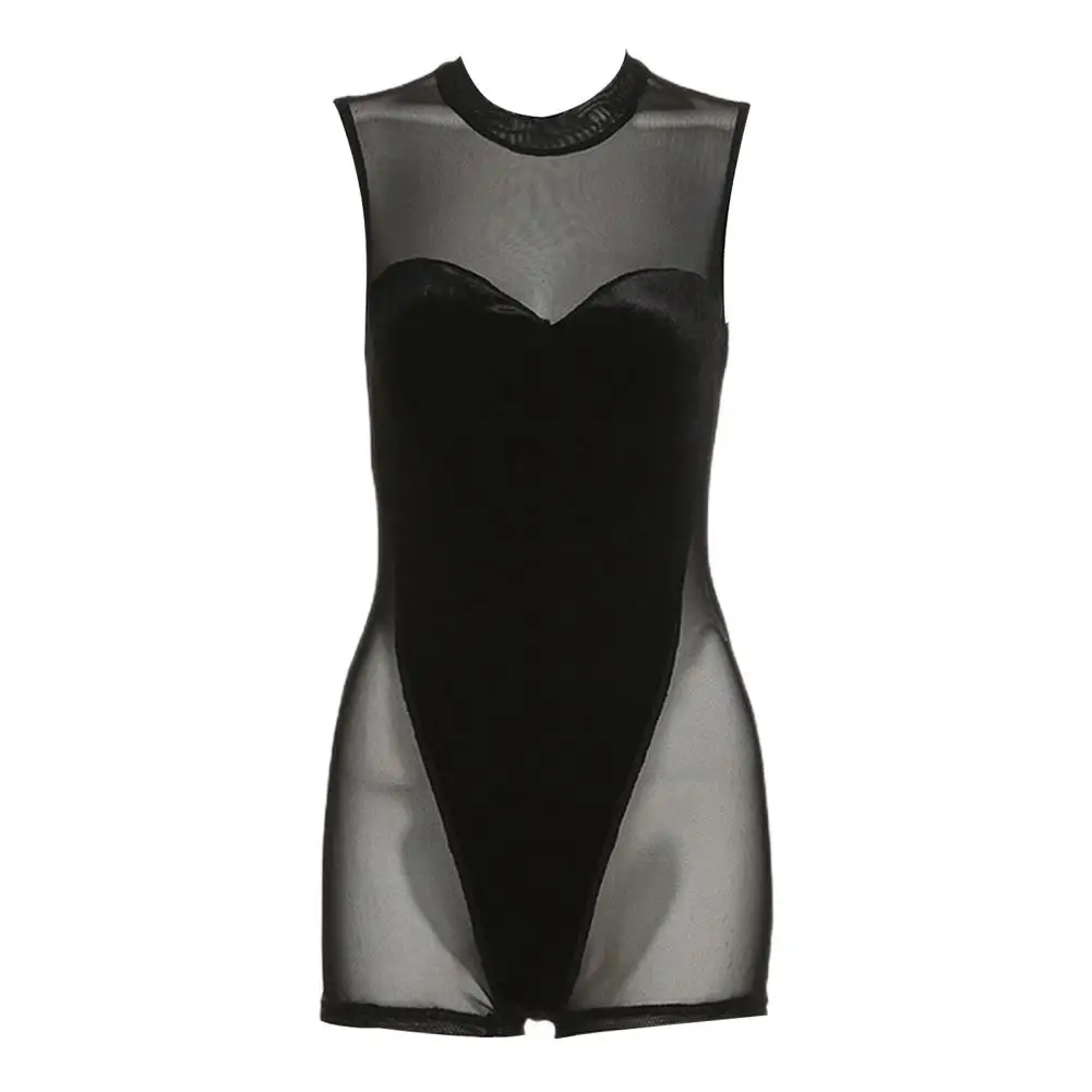 

Velvet Patchwork Skinny O Neck Above Knee Nightclub Romper Female Garment