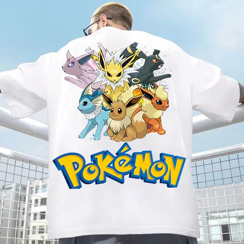 Pokemon Pikachu T-shirts for Men Women Anime Cartoon Short Sleeved Shirt Boys Girls Summer Fashion Hip Hop Top Adult Clothes