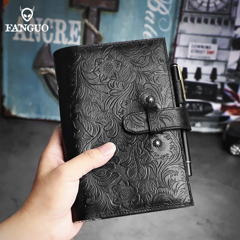 Handmade Genuine Leather Cover A6 Notebook With Pen Holder Card Slot Air Ticket Slot Traveler's Loose Leaf Planner Sketchbook