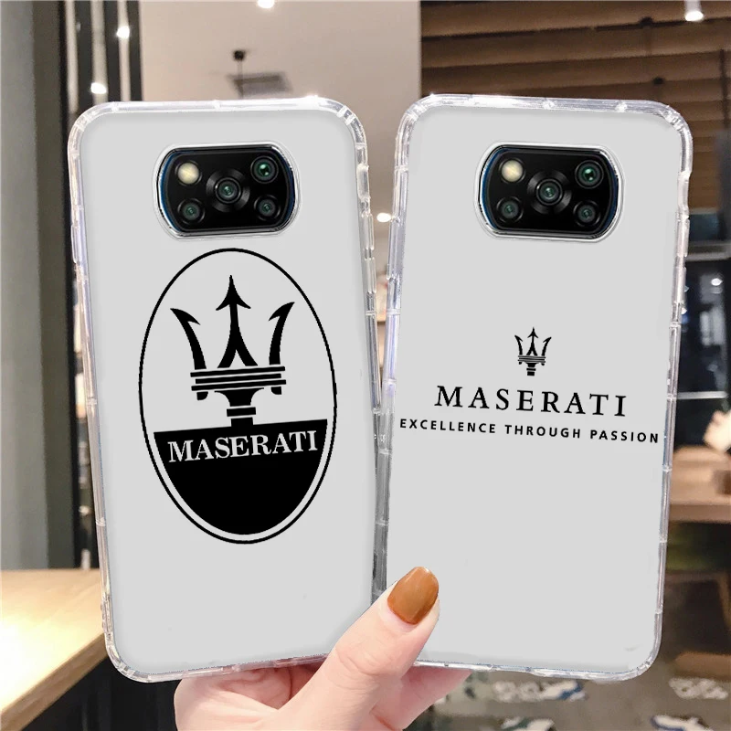 

Luxury Fashion Maserati Logo Phone Case For Xiaomi Mi Poco X4 X3 NFC F4 F3 GT M5 M4 M3 M2 X2 Pro C3 5G Transparent Cover