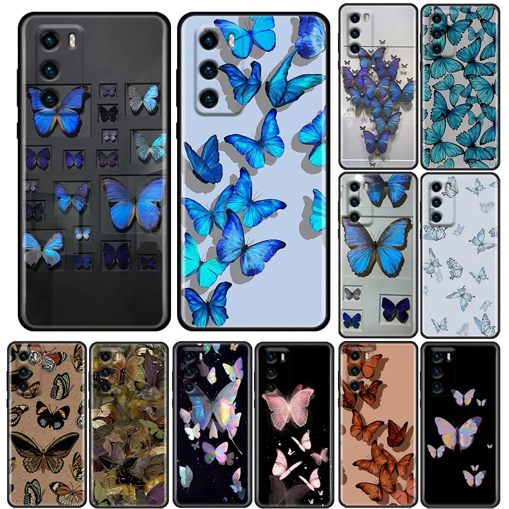 

Funda Case For HUAWEI P50 P40 P30 P20 P10 P9 P8 Plus MATE 30 20 20X 10 9 8 Pro Lite Case Capa Beautiful Blue Morpho Butterfly