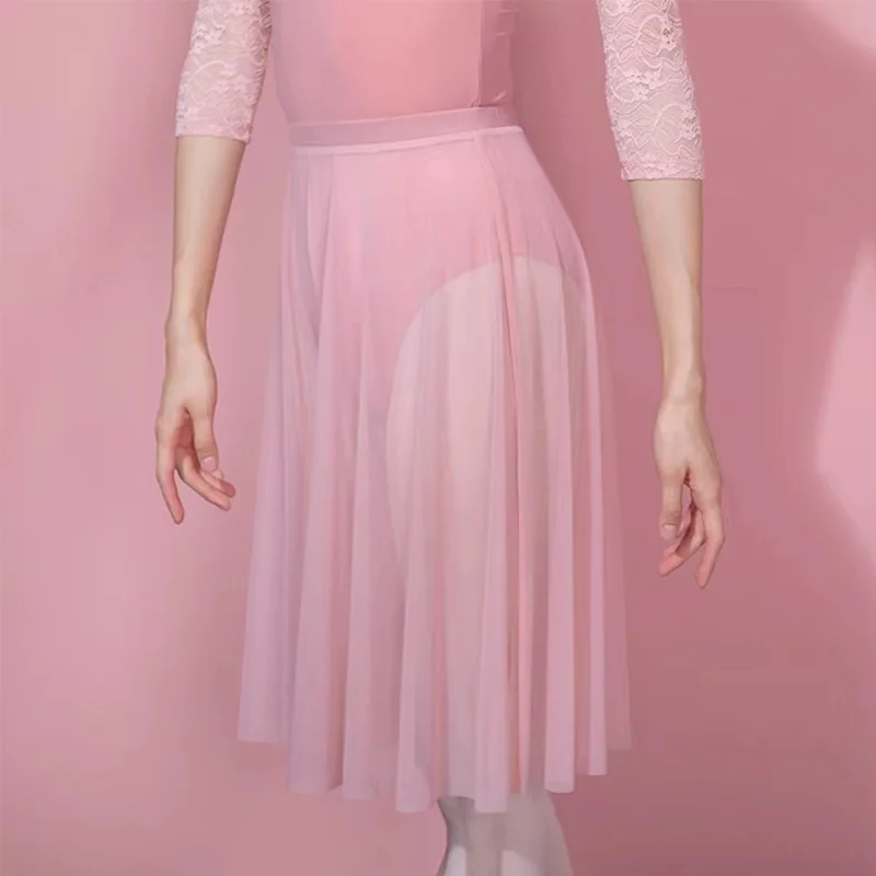 

50cm Single Layer Ballet Skirt White Black Pink Mesh Adults Ballerina Swan Lake Dance Elastic Waist See Through Tulle Skirts