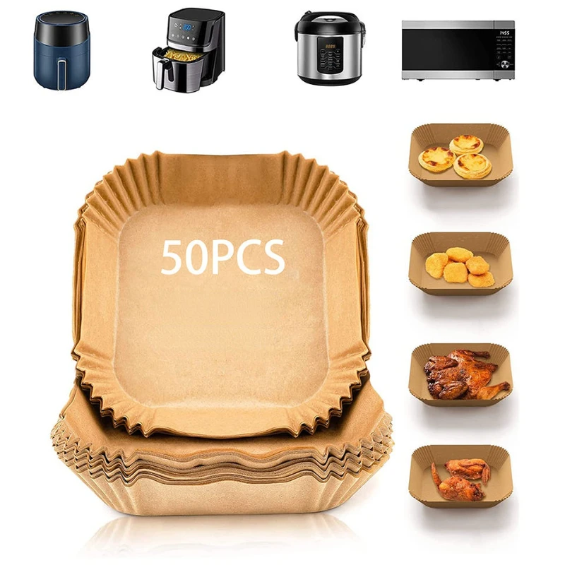 

25PCS Air Fryer Disposable Parchment Paper Liner Oil-proof Paper Tray Non-Stick Baking Mat Air Fryer Accessories Square 16cm