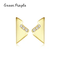 14k gold elegant zircon classic triangle stud earrings for women real 925 sterling silver trend statement jewelry gift ce 1411