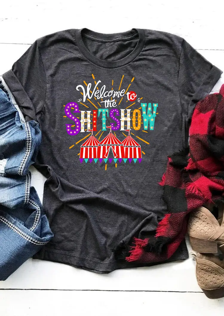 

Welcome To The Show T-Shirt Harajuku Leopard Print Clothing Women's Street Personality Trend Wild Top