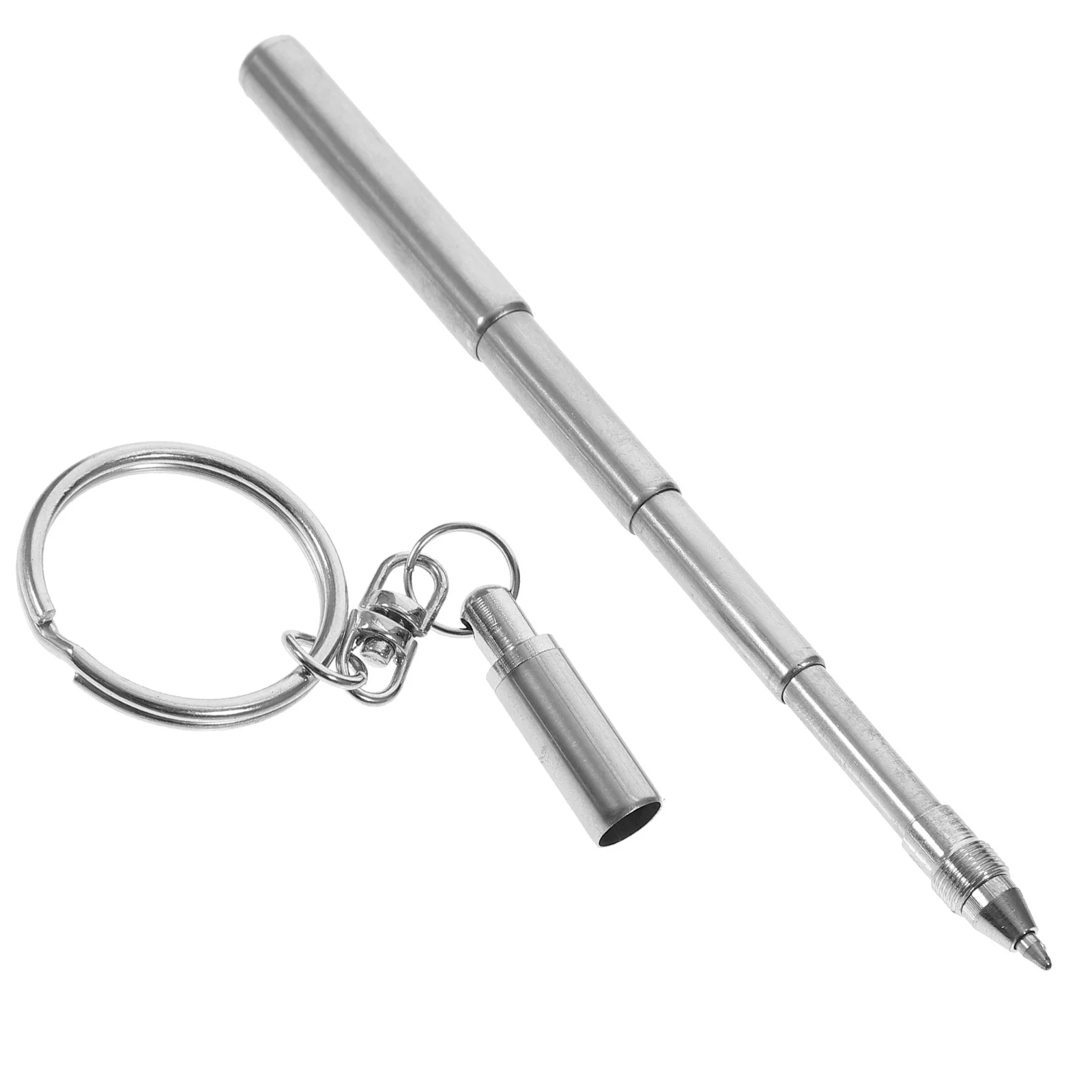 

Stainless Steel Retractable Pen Keychain: Ballpoint Pen on Keychain Tiny Metal Pocket Pen with Key Ring for Carpenters Nurses
