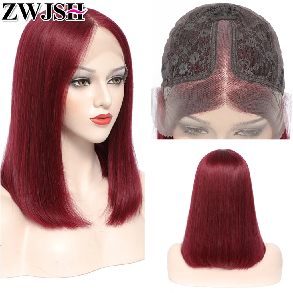 

13x1 T Lace Part Bob Wig for Women Remy Human Hair Short Straight 99J Long Cosplay Glueless Pre Plucked ZWJSH