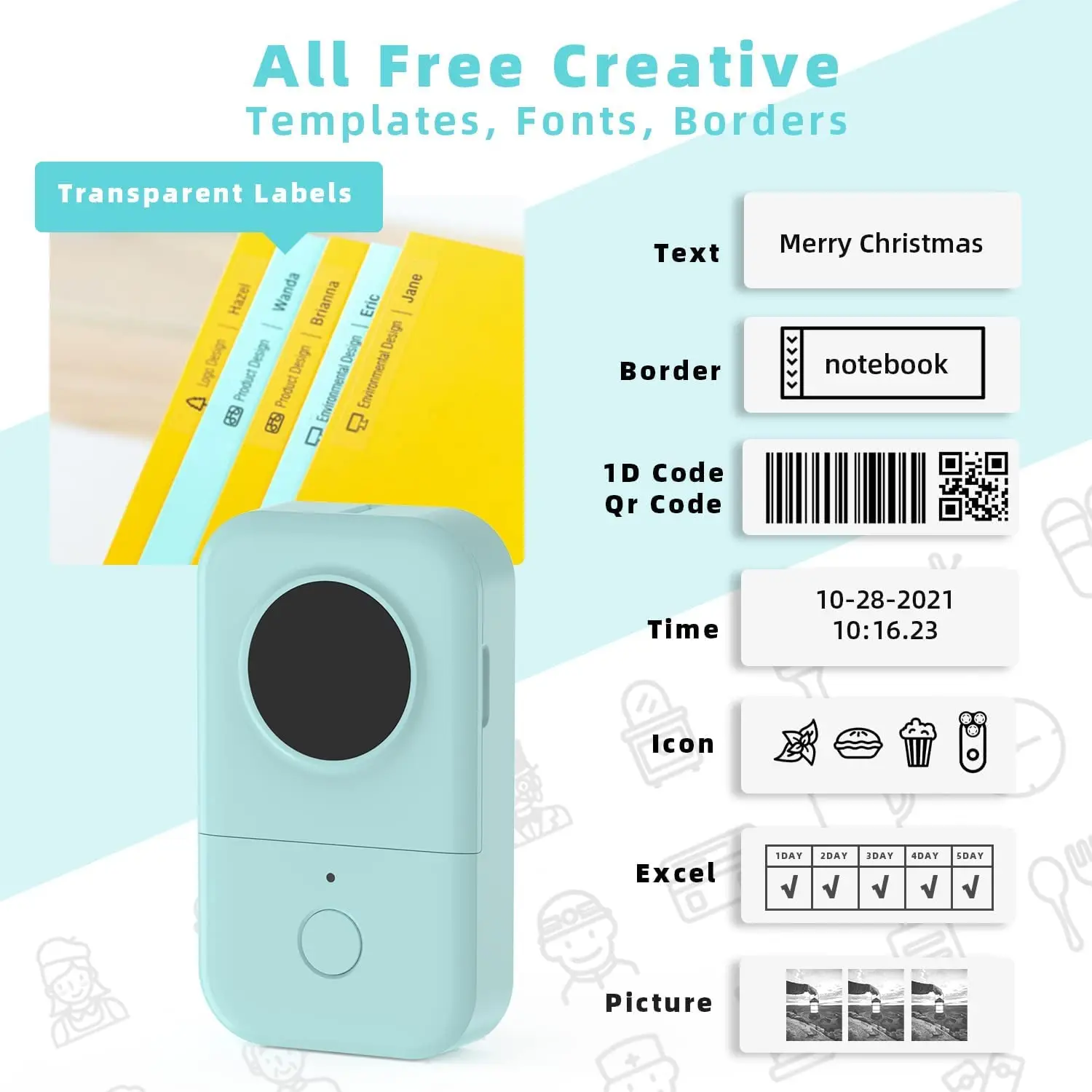 Карманный принтер для этикеток Phomemo D30 беспроводной совместим с IOS + Android 203