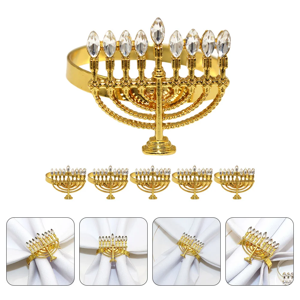 

6 Pcs Napkin Ring Napkins European Style Menorah Shaped Holder Buckles Alloy Banquet Hanukkah
