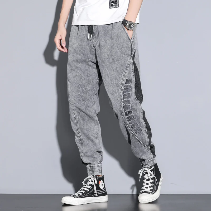 

2022 New Elasticity Men Jeans Pants Hip Hop High Street Chrome Jeans Loose Student Straight Casual Trousers