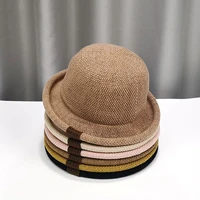 new fashion handmade womens summer raffia straw sun hat boho beach fedora hat japanese rolled edge bowler hat fisherman hats