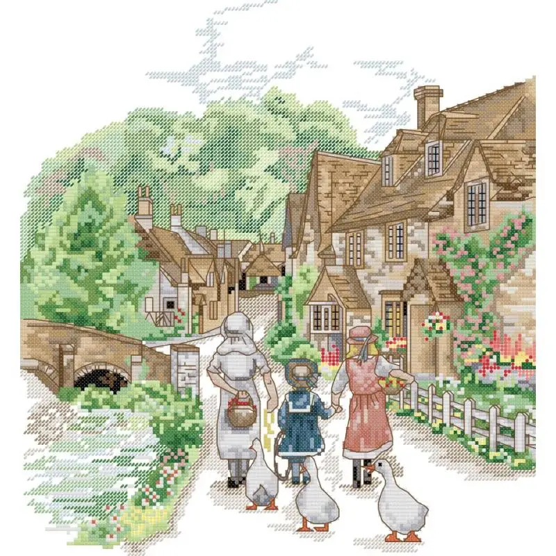 В пути из школы DIY Набор для вышивки крестом ручной работы Aida 14ct 16ct 11ct Белый набор