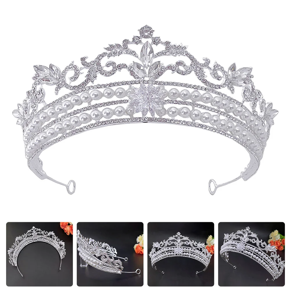 

Tiara Weddingbridal Rhinestone Headband Pearl Bride Hair Crystalheaddresscostume Tiaras Headpieceprop Accessories Alloy Wear