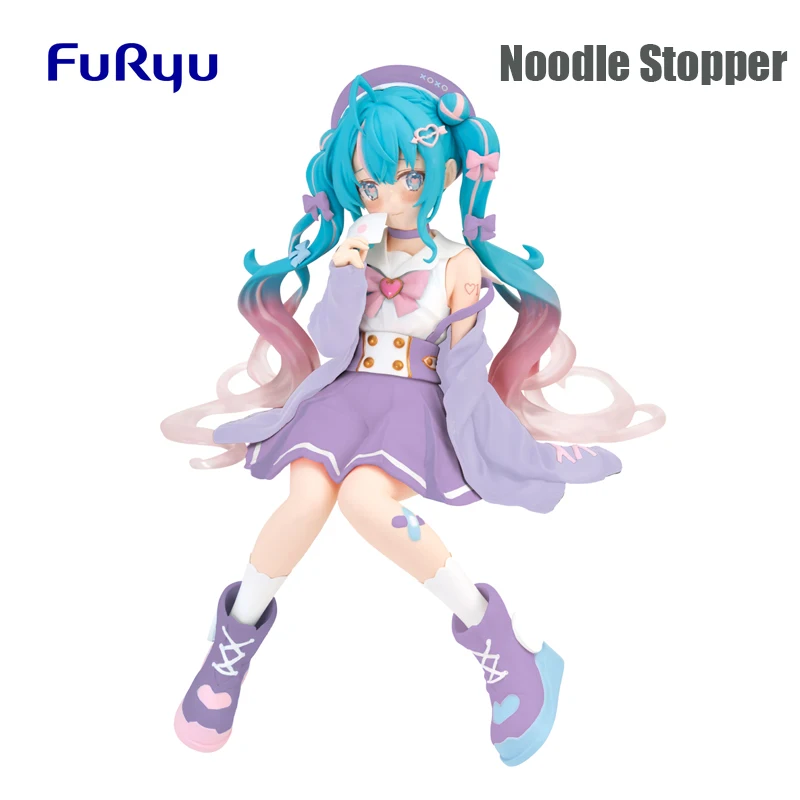 

Anime Original FuRyu VOCALOID Noodle Stopper Hatsune Miku Purple Sailor's Uniform Miku 14Cm Figurine Model Toys for Kids Gift