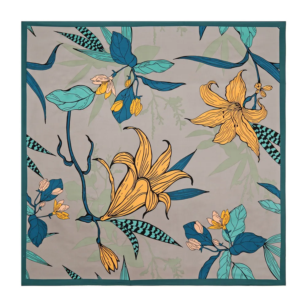 

130CM 100% Silk Scarf Women Large Shawls Retro Necklace Print Stoles Square Bandana Luxury Kerchief Female Foulards Hairband