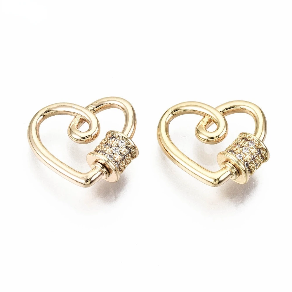 

1pc Heart Brass Micro Pave Clear Cubic Zirconia Charms for Necklaces Making Nickel Free Real 18K Gold Plated