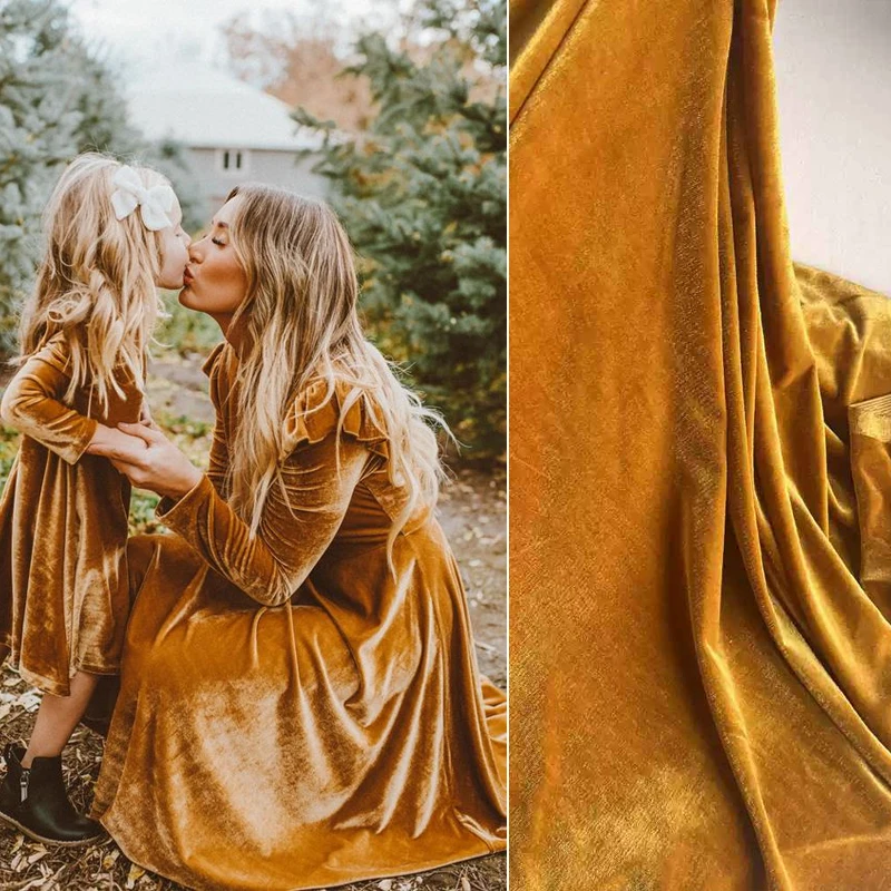 Gold 2 Way Elasticity velvet fabric for Prom Dress decoration wedding party curtain cloth handmade sewing materials