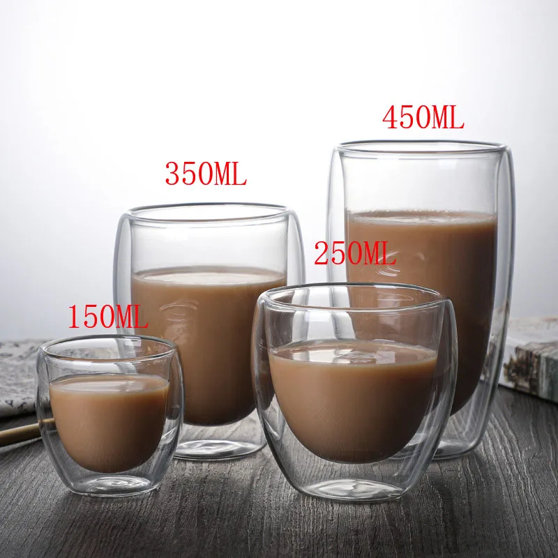 

Cup High Coffee 150ml-450ml 2-6pcs Mug Water Insulated Glass Milk Borosilicate Breakfast Double Water Cup Glass
