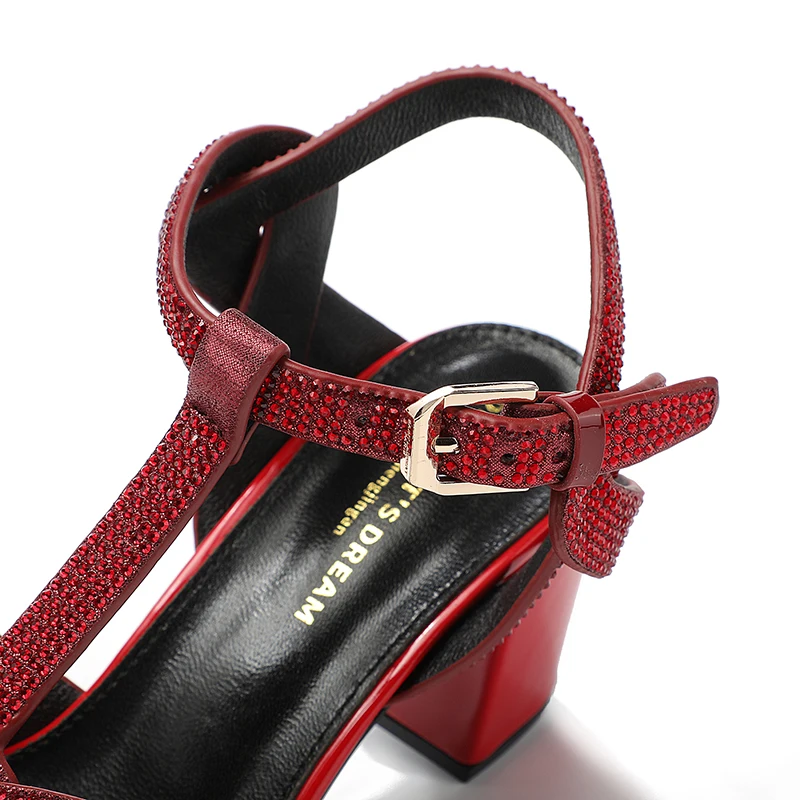 2023 Fashion Luxury Women's Casual Diamond High Heel Sandals Leather Open Toe Fish Mouth Shoes Party Brand Thick Heel Slippers