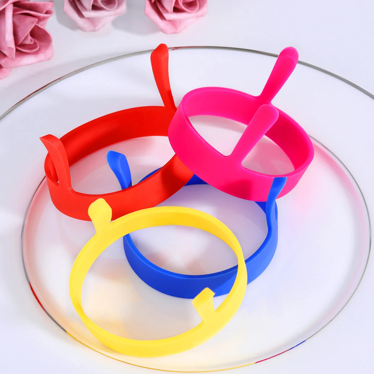 BESTOMZ 4-цветная силиконовая форма круглой формы для жарки яиц омлеты с ручкой