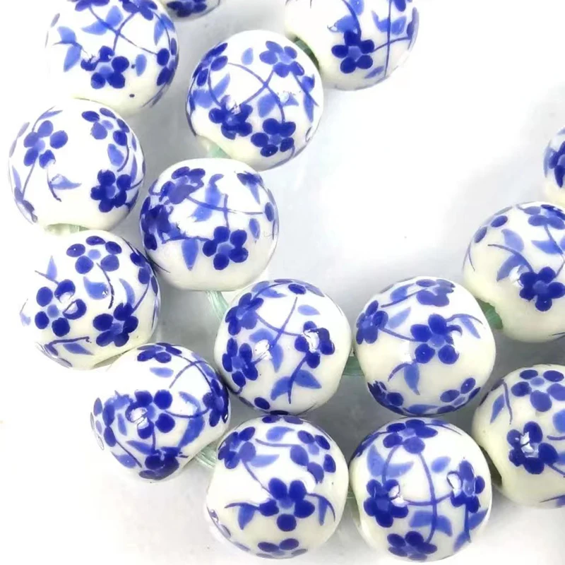 

6/8/10mm Blue and White Porcelain Ceramic Flower Patterns Spacer Loose Beads for Jewelry Making DIY Craft Bracelet Earrings